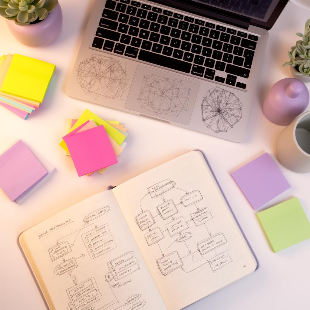 Designer workspace with sketches and notes